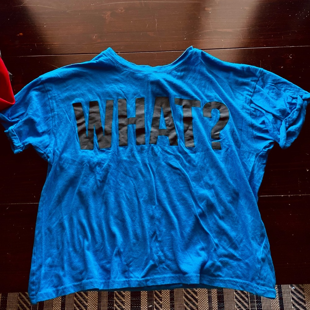 Forever 21 Blue “What?” Cropped Tee
